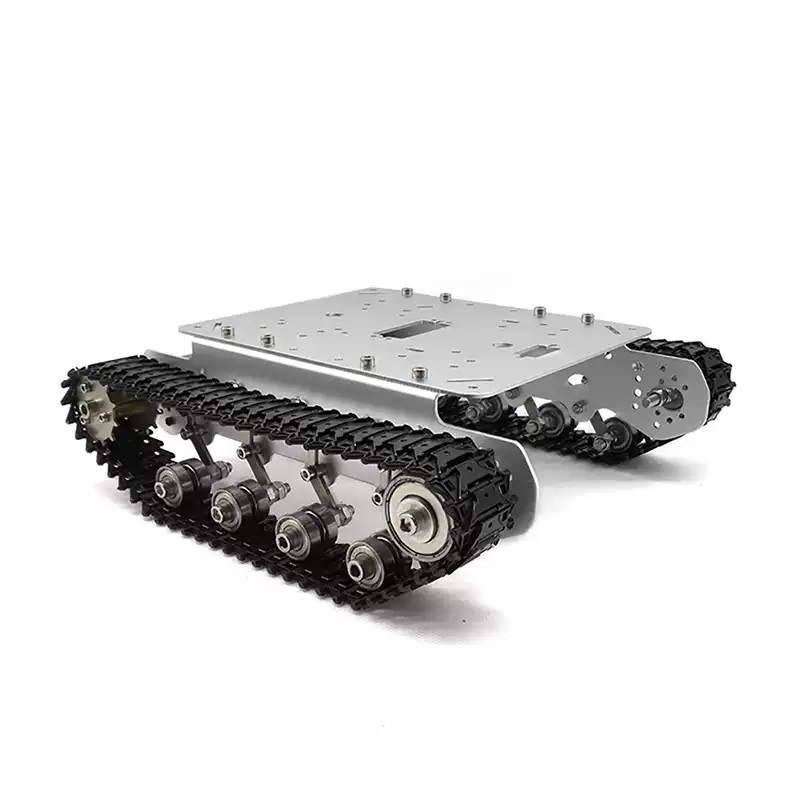 Chasis de robot de tanque sobre orugas totalmente metálico con absorción de impactos
