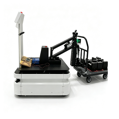 Robot de transferencia industrial con carro de remolque autónomo