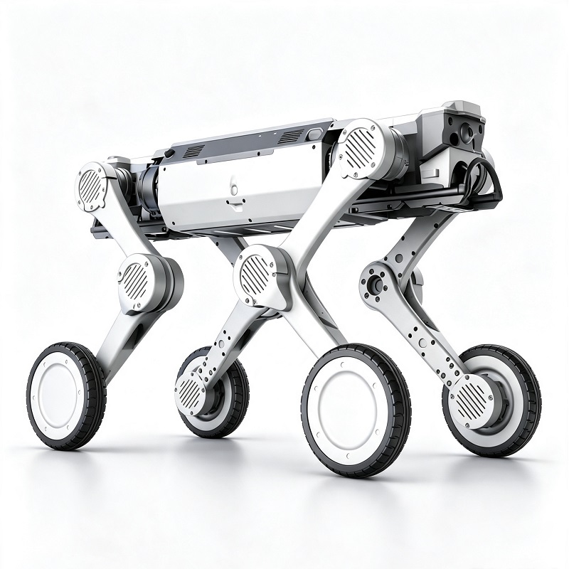 Perro robot con patas sobre ruedas y inspección de servicio pesado