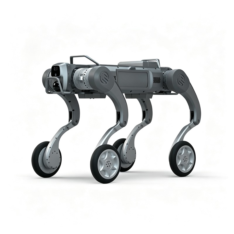 Chasis de robot híbrido con ruedas y patas, perro robot cuadrúpedo