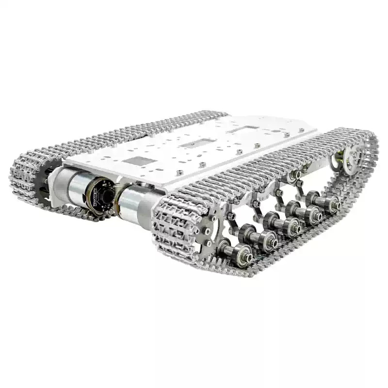 Chasis de robot con orugas que absorbe los golpes de metal